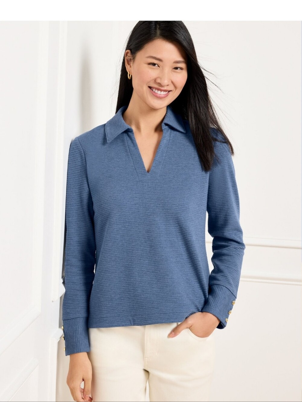 EUC - Talbots Ribbed Johnny Collar Top - Large